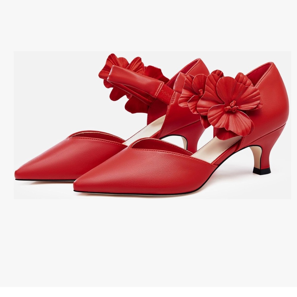 Elegant Red Floral Women's Heels